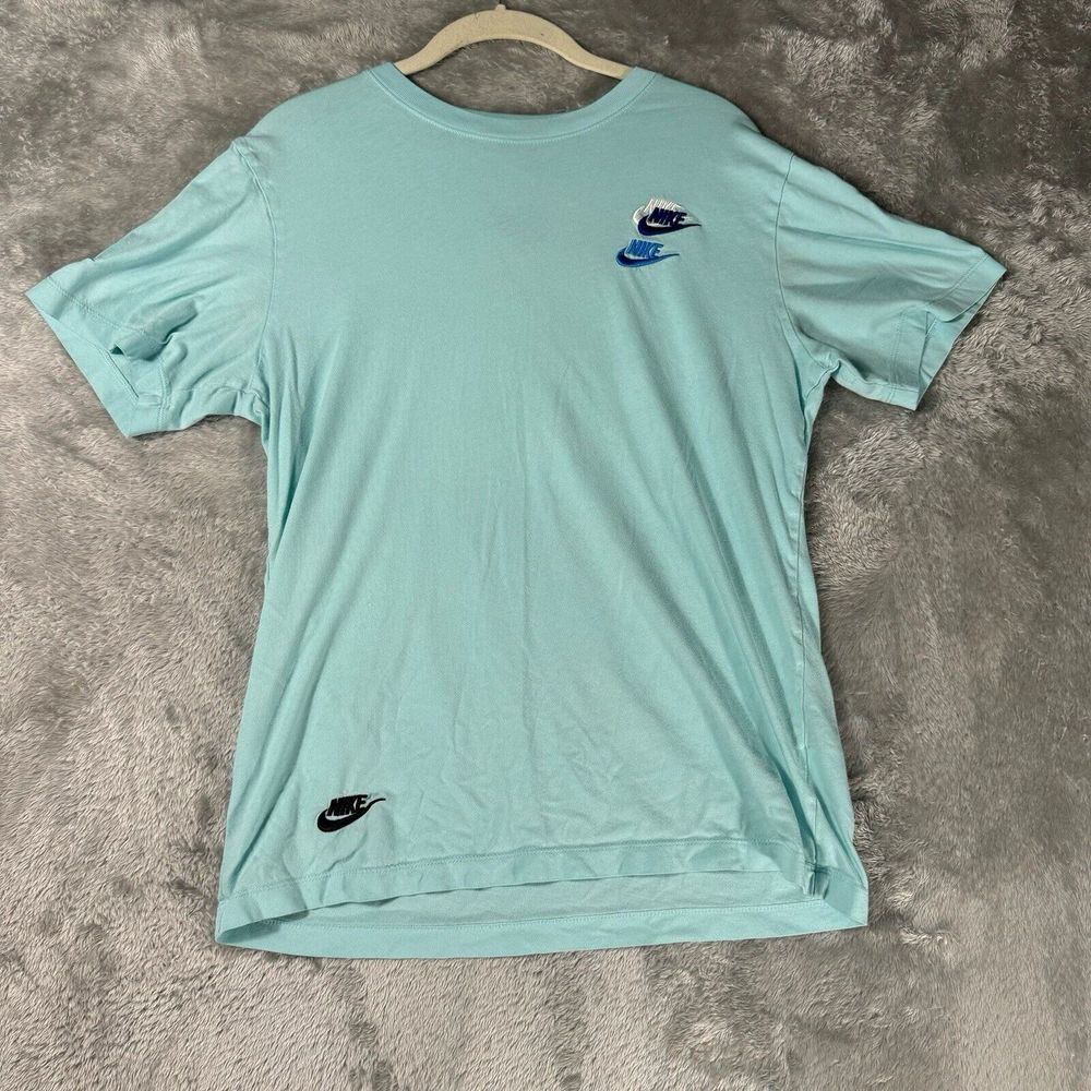 Nike Shirt Mens Small Blue Sky Embroidered Lightweight Cotton Tee Multi Swoosh